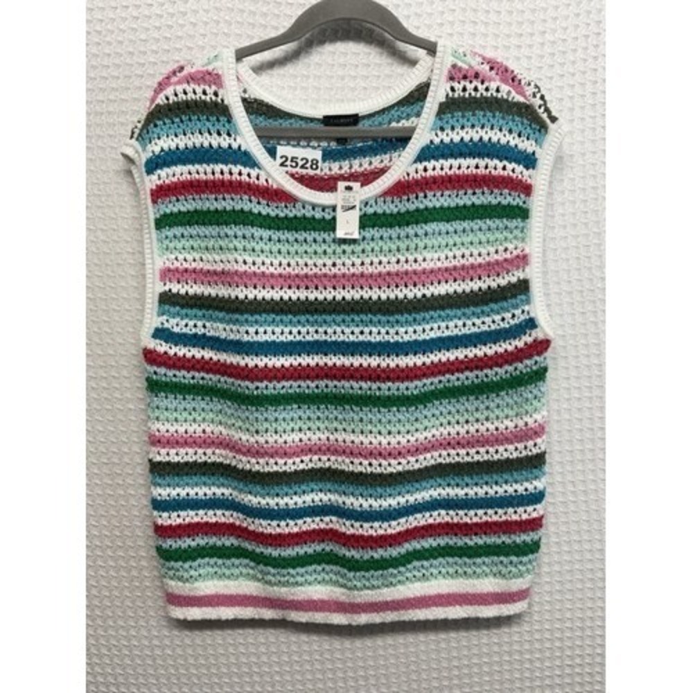 NWT‎ Talbots Sleeveless Striped Crochet Sweater Vest Women Large Vietnam